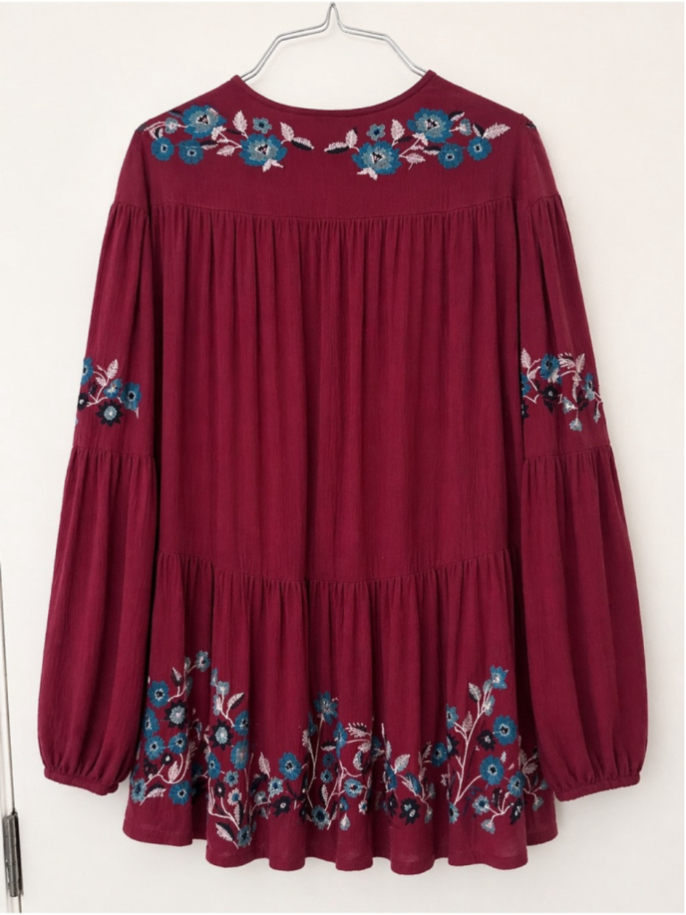 Free People tunic dress Raspberry Red with embroidery size SP - Picture 3 of 4